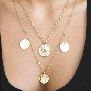 Coin & Crystal Layered Necklace 18k gold plated